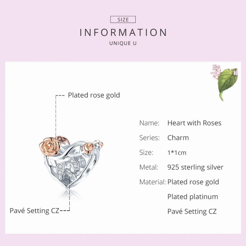(Bild für) Zweifarbiger Herz-Charm mit Rosen im Pandora-Stil - BSC280 - Ansicht 7