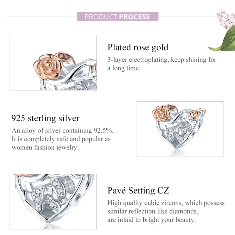 (Bild für) Zweifarbiger Herz-Charm mit Rosen im Pandora-Stil - BSC280 - Ansicht 8