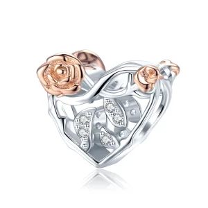 (Bild für) Zweifarbiger Herz-Charm mit Rosen im Pandora-Stil - BSC280
