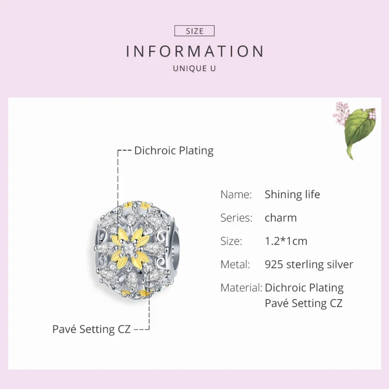 (Bild für) Zweifarbiger „Shining Life“-Charm im Pandora-Stil - SCC1333 - Ansicht 7