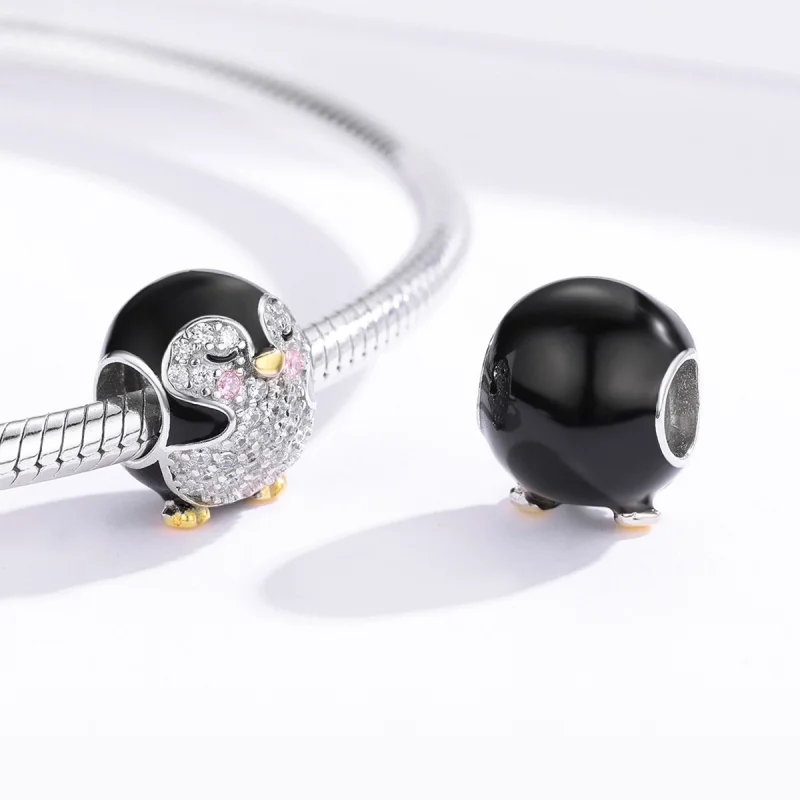 (Bild für) Zweifarbiger zweifarbiger Pinguin-Anhänger im Pandora-Stil - BSC126 - Ansicht 4