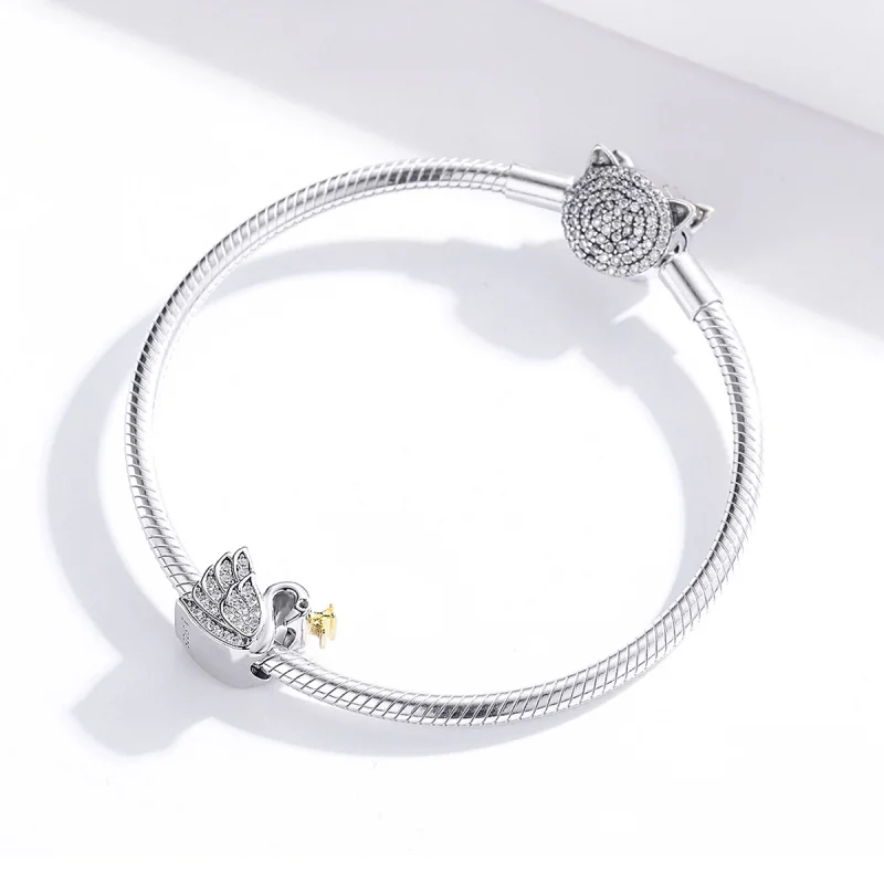 (Bild für) Zweifarbiger zweifarbiger Prinzessin-Schwan-Charm im Pandora-Stil - SCC1343 - Ansicht 3