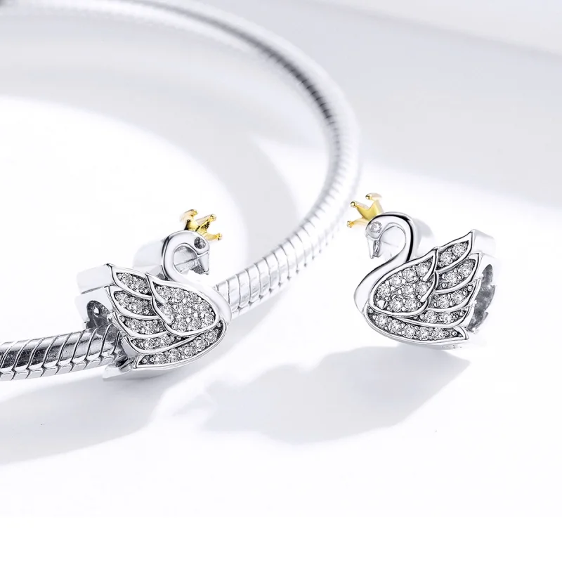(Bild für) Zweifarbiger zweifarbiger Prinzessin-Schwan-Charm im Pandora-Stil - SCC1343 - Ansicht 4