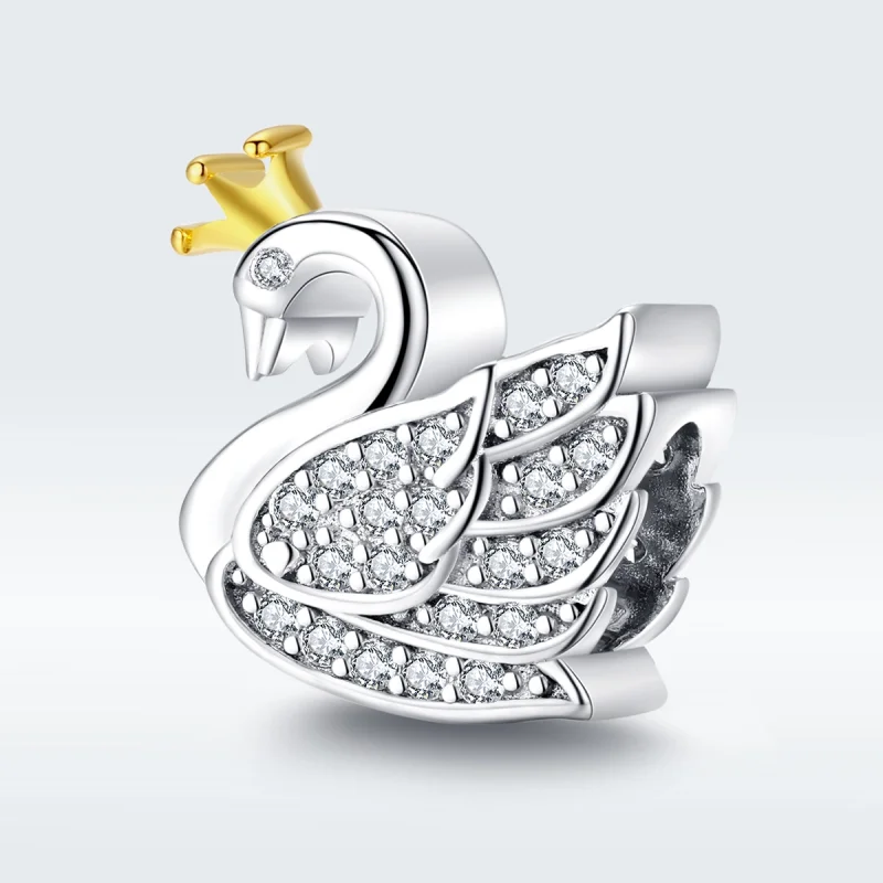 (Bild für) Zweifarbiger zweifarbiger Prinzessin-Schwan-Charm im Pandora-Stil - SCC1343 - Ansicht 5