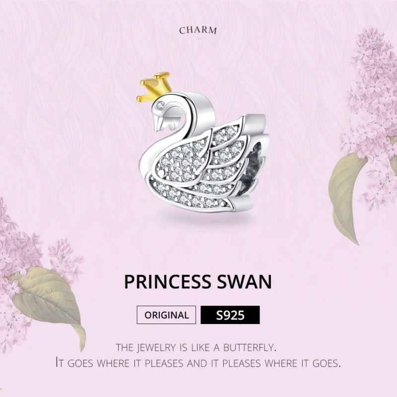 (Bild für) Zweifarbiger zweifarbiger Prinzessin-Schwan-Charm im Pandora-Stil - SCC1343 - Ansicht 6