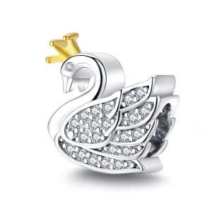 (Bild für) Zweifarbiger zweifarbiger Prinzessin-Schwan-Charm im Pandora-Stil - SCC1343