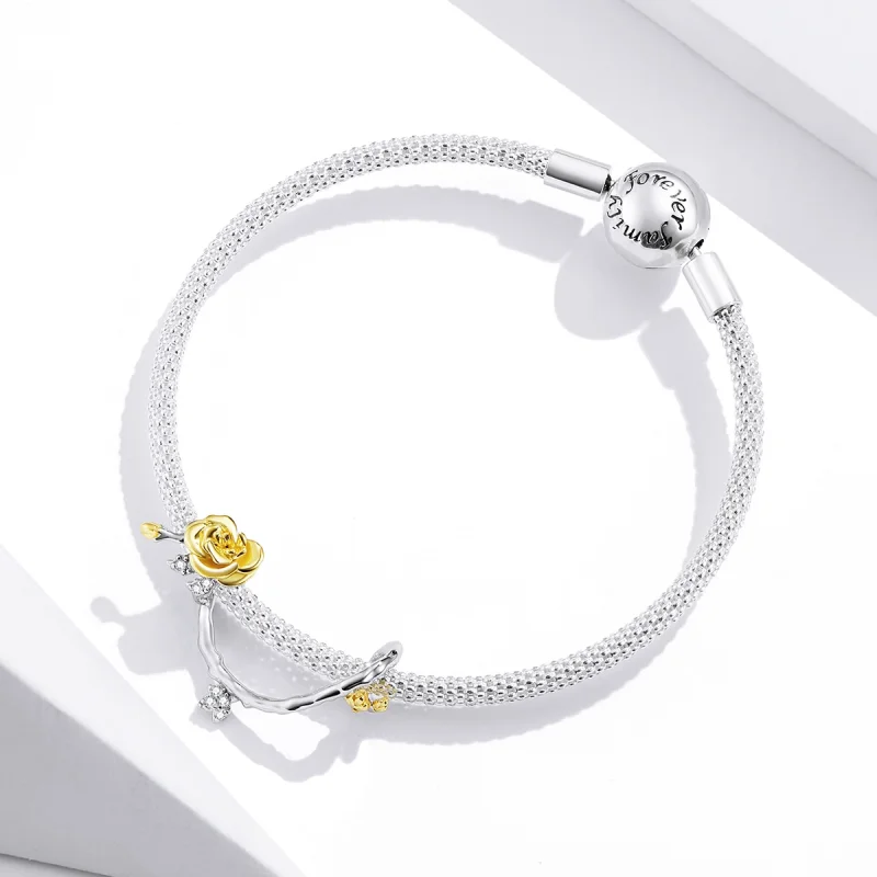 (Bild für) Zweifarbiger zweifarbiger Rosenranken-Charm im Pandora-Stil - BSC322 - Ansicht 3
