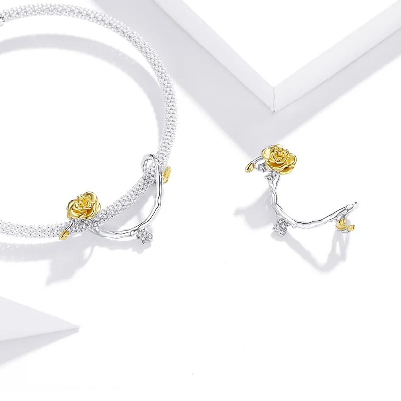 (Bild für) Zweifarbiger zweifarbiger Rosenranken-Charm im Pandora-Stil - BSC322 - Ansicht 4
