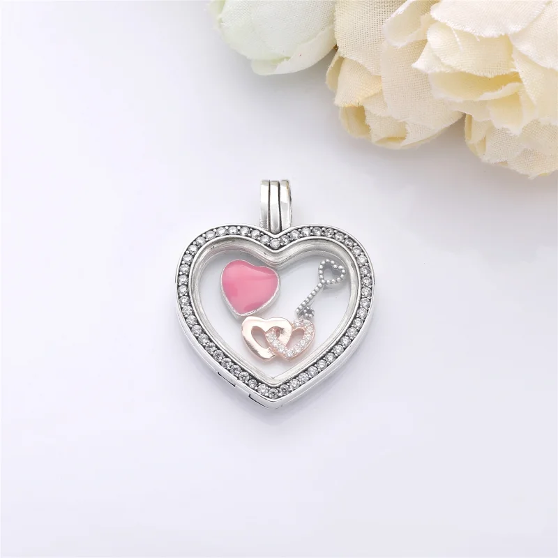 (Bild für) Funkelnder PANDORA-Herz-Charm mit schwebendem Medaillon-Anhänger - 797248CZ - Ansicht 3