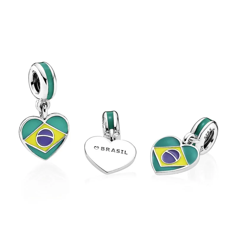 (Bild für) PANDORA Brasilien-Herz-Flagge, gemischte Emaille-Anhänger-Charm - 791911ENMX - Ansicht 2