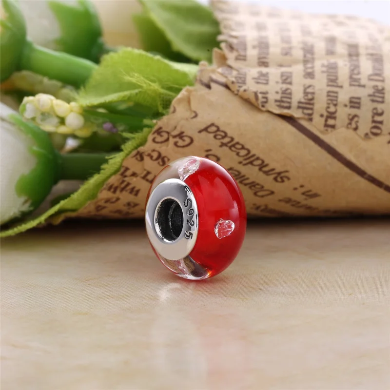 (Bild für) PANDORA Cerise Herz Charm, Muranoglas, klare CZ - 791664PCZ - Ansicht 3
