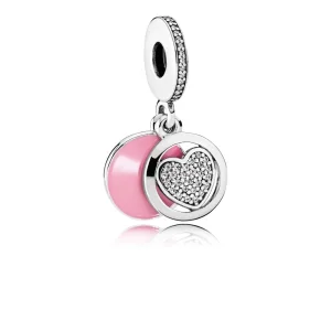 (Bild für) PANDORA Devoted Heart, rosa Emaille-Charm mit klarem CZ - 792149EN24
