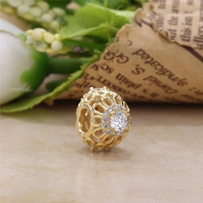 (Bild für) PANDORA Floral Brilliance Charm, klare CZ 14K Gold - 750836CZ - Ansicht 2