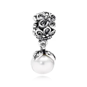 (Bild für) PANDORA Garden Odyssey Dangle, weiße Perle, schwarze CZ - 790858P