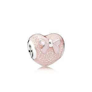 (Bild für) PANDORA Herz-Charm mit rosa Schleife und Spitze, transparente, zartrosa Emaille in Misty Rose - 792044enmx