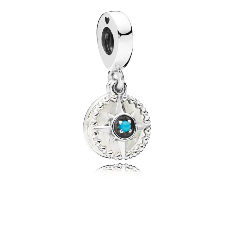 (Bild für) PANDORA Kompass-Rose-Anhänger, silberne Emaille und cyanblauer Kristall - 797196EN23