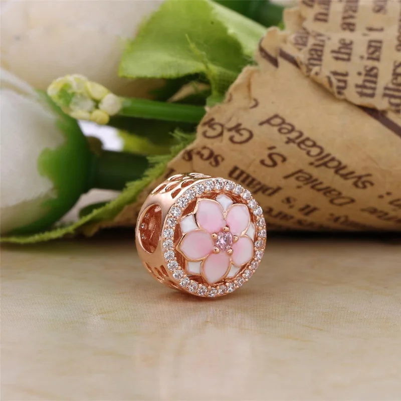 (Bild für) PANDORA Magnolia Bloom Pale Cerise Emaille Pink CZ Charm - 792085PCZA - Ansicht 2