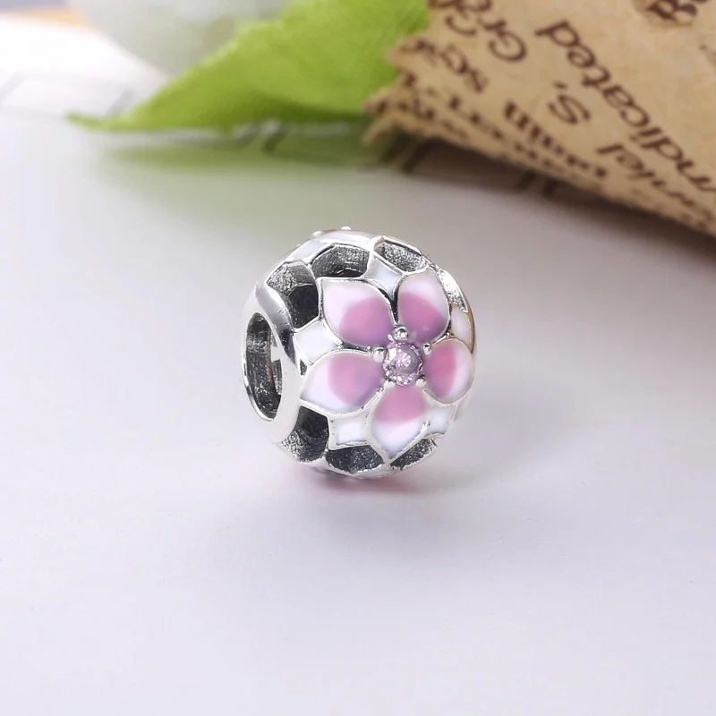 (Bild für) PANDORA Magnolia Bloom Pale Cerise Emaille Pink CZ Charm - 792087PCZ - Ansicht 2