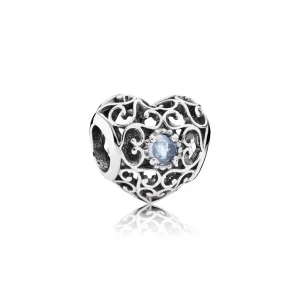 (Bild für) PANDORA March Signature Herzanhänger, Aquablauer Kristall - 791784NAB