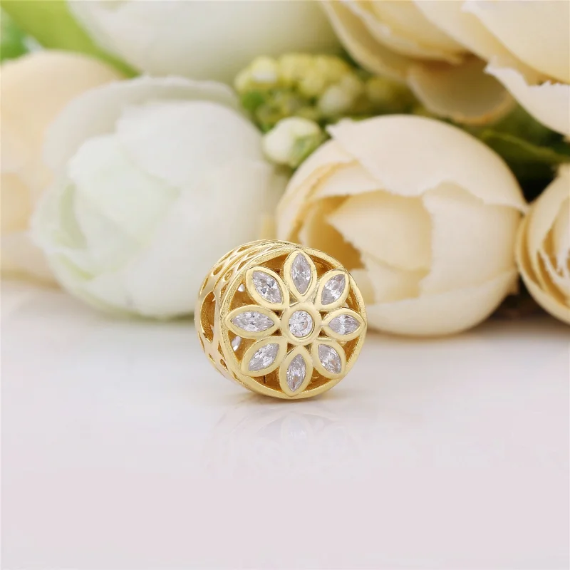 (Bild für) PANDORA Opulenter Blumenanhänger, 14 Karat Gold und klare CZ - 757639CZ - Ansicht 2