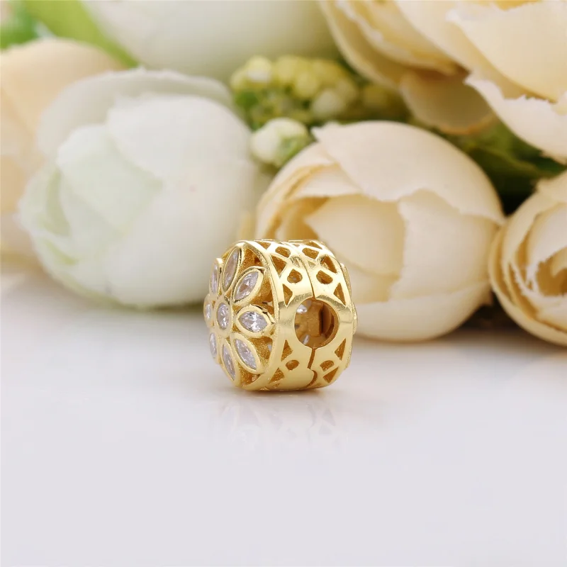 (Bild für) PANDORA Opulenter Blumenanhänger, 14 Karat Gold und klare CZ - 757639CZ - Ansicht 3