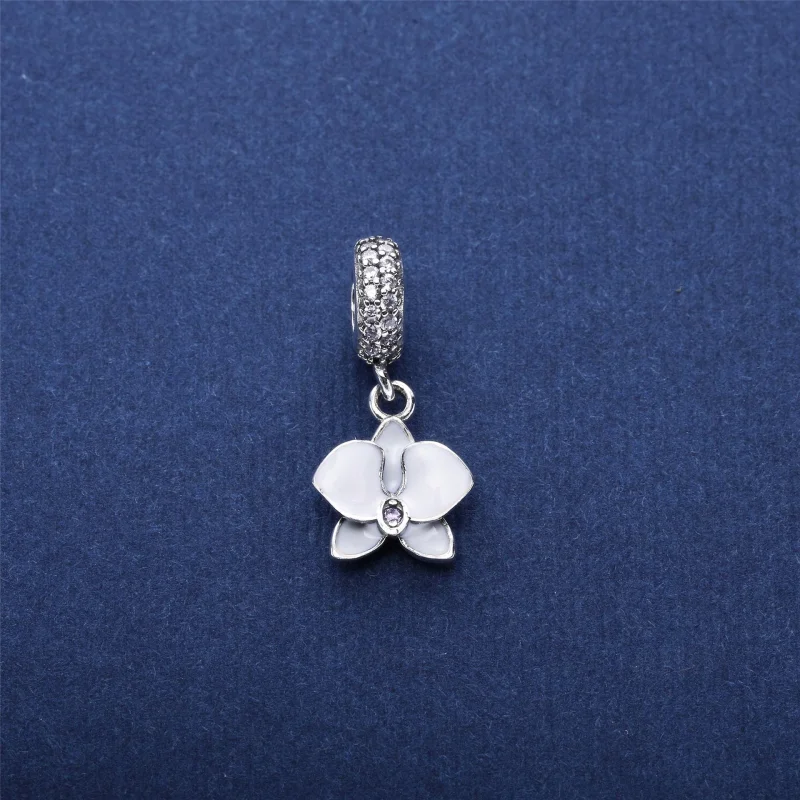 (Bild für) PANDORA Orchidee, weiße Emaille, klare Orchidee CZ-Anhänger - 791554EN12 - Ansicht 4