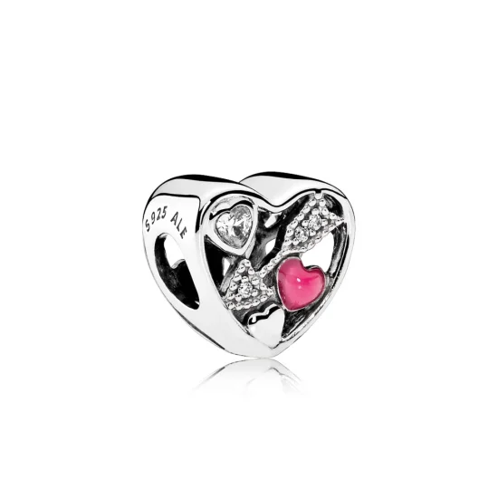 (Bild für) PANDORA Struck By Love Charm, Magenta Emaille, klare CZ - 792039CZ