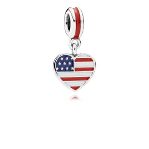 (Bild für) PANDORA US-Herz-Flaggen-Anhänger, rot, weiß, blaue Emaille - 791548ENMX