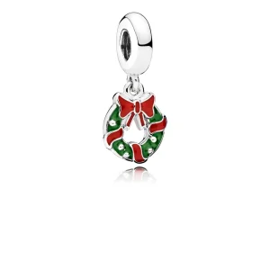 (Bild für) PANDORA Weihnachtskranz-Anhänger, Emaille in Beerenrot und Grün - 796362ENMX