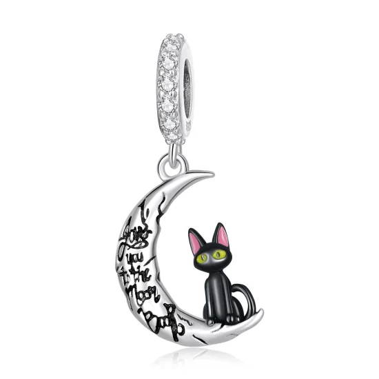 (Bild für) Baumelnde schwarze Katze im Pandora-Stil - SCC2218
