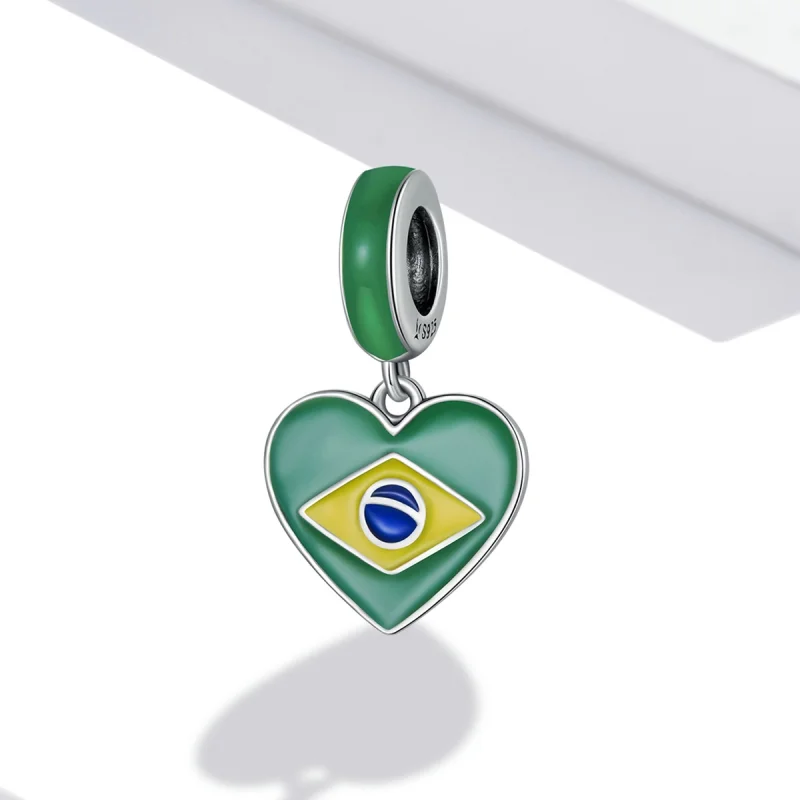 (Bild für) Brasilien-Flagge im Pandora-Stil mit Liebesherz-Anhänger - SCC2084 - Ansicht 2