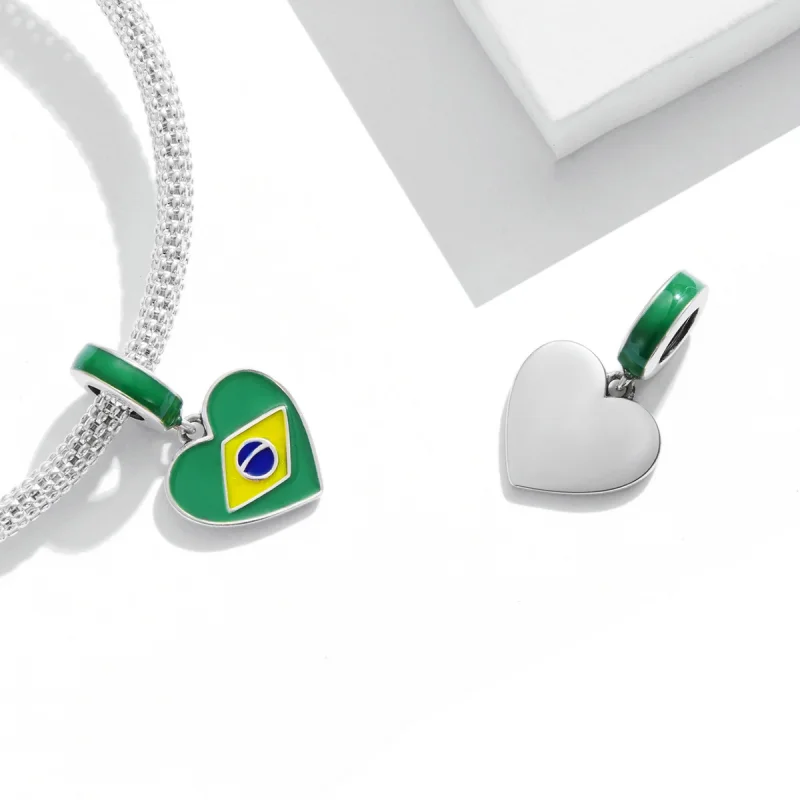 (Bild für) Brasilien-Flagge im Pandora-Stil mit Liebesherz-Anhänger - SCC2084 - Ansicht 4