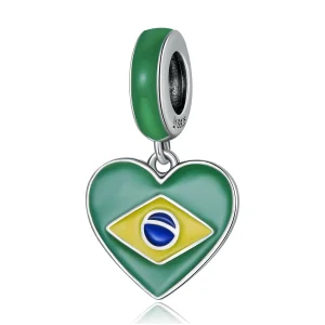 (Bild für) Brasilien-Flagge im Pandora-Stil mit Liebesherz-Anhänger - SCC2084