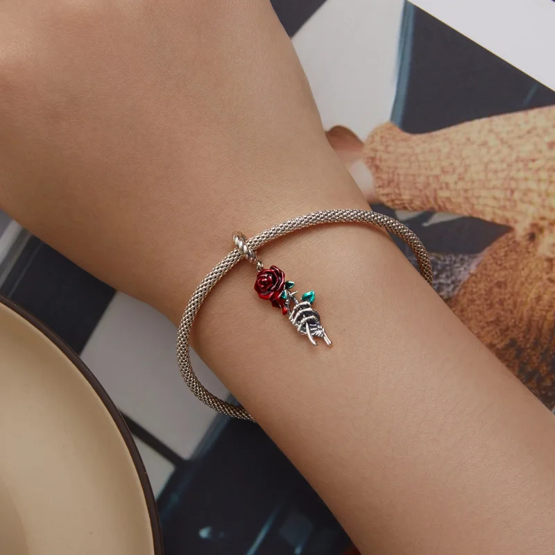 (Bild für) Ohrhänger mit scharlachroter Rose im Pandora-Stil - SCC2404 - Ansicht 5