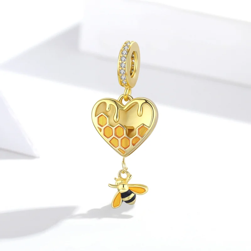 (Bild für) 18 Karat vergoldeter Love Honeycomb-Ohrhänger im Pandora-Stil - SCC1714 - Ansicht 2