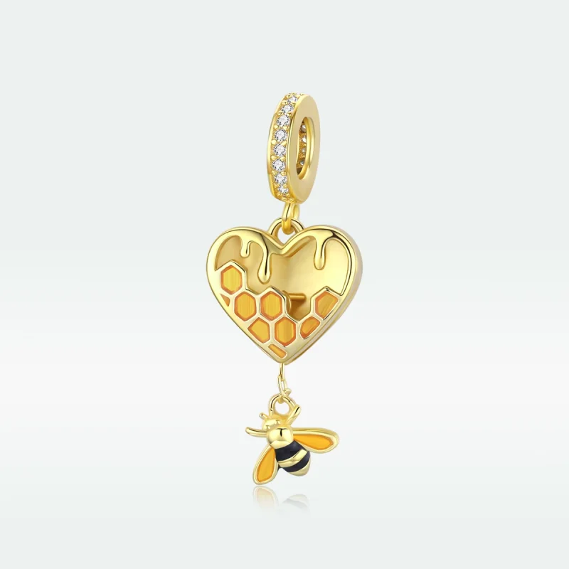 (Bild für) 18 Karat vergoldeter Love Honeycomb-Ohrhänger im Pandora-Stil - SCC1714 - Ansicht 5