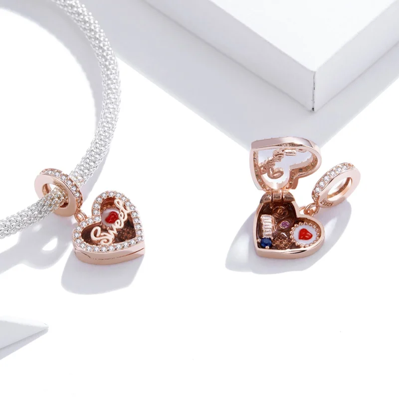 (Bild für) Roségoldener Schokoladen-Geschenkbox-Anhänger im Pandora-Stil - SCC1670 - Ansicht 4
