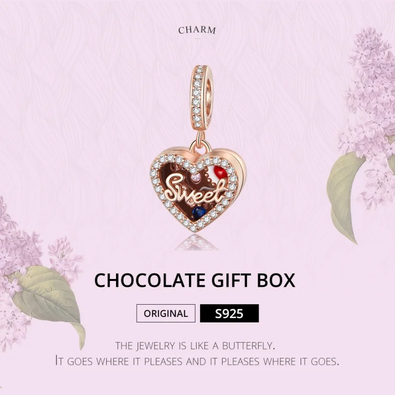 (Bild für) Roségoldener Schokoladen-Geschenkbox-Anhänger im Pandora-Stil - SCC1670 - Ansicht 6