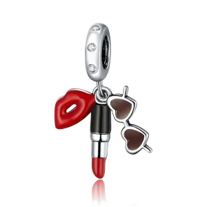 (Bild für) Silberner Lippenstift und Sonnenbrille im Pandora-Stil - BSC346