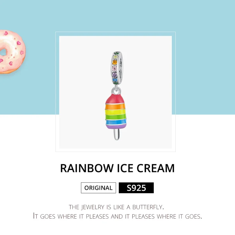 (Bild für) Silberner Regenbogen-Eiscreme-Anhänger im Pandora-Stil - BSC351 - Ansicht 6