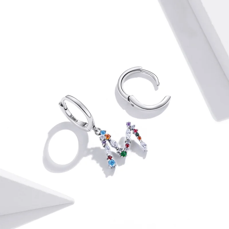 (Bild für) Bunte baumelnde Ohrringe im Pandora-Stil aus Silber mit Buchstaben M - SCE1031 - Ansicht 4