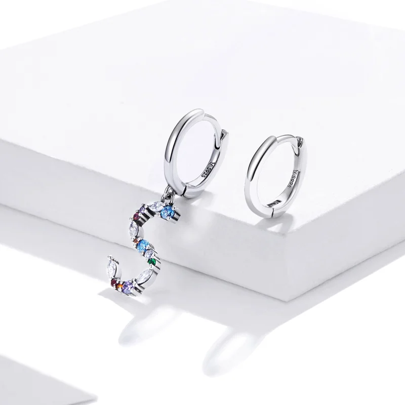 (Bild für) Bunte baumelnde Ohrringe im Pandora-Stil aus Silber mit Buchstaben S - SCE1032 - Ansicht 4