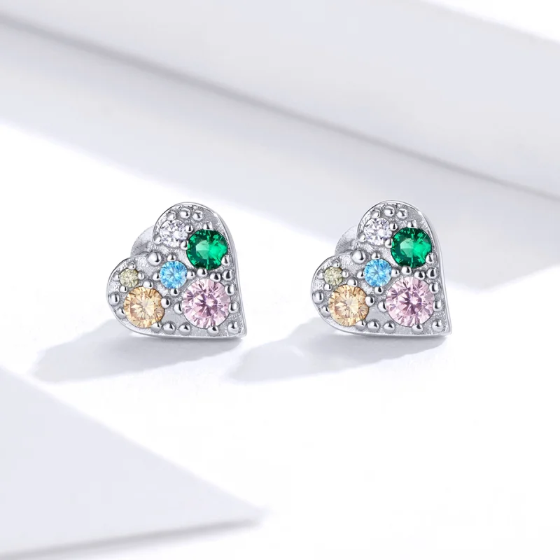 (Bild für) Bunte Liebes-Ohrstecker im Pandora-Stil aus Silber - SCE890 - Ansicht 2