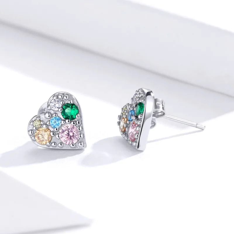 (Bild für) Bunte Liebes-Ohrstecker im Pandora-Stil aus Silber - SCE890 - Ansicht 3