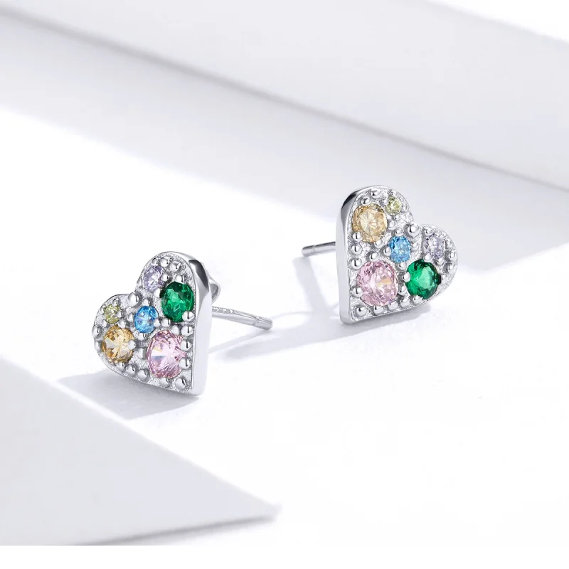 (Bild für) Bunte Liebes-Ohrstecker im Pandora-Stil aus Silber - SCE890 - Ansicht 4