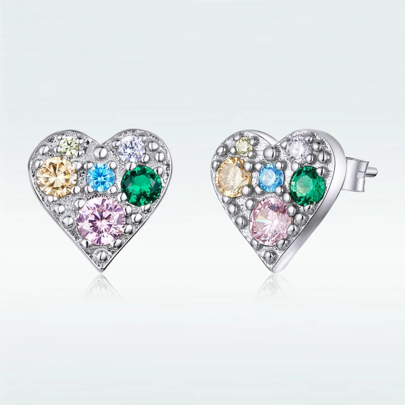 (Bild für) Bunte Liebes-Ohrstecker im Pandora-Stil aus Silber - SCE890 - Ansicht 5