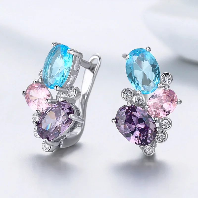 (Bild für) Bunte Zirkon-Ohrstecker im Pandora-Stil aus Silber - SCE579 - Ansicht 4