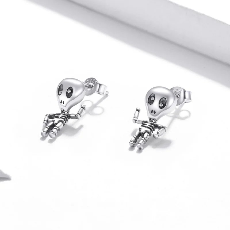 (Bild für) Coole Skelett-Ohrstecker im Pandora-Stil aus Silber - SCE1110 - Ansicht 2
