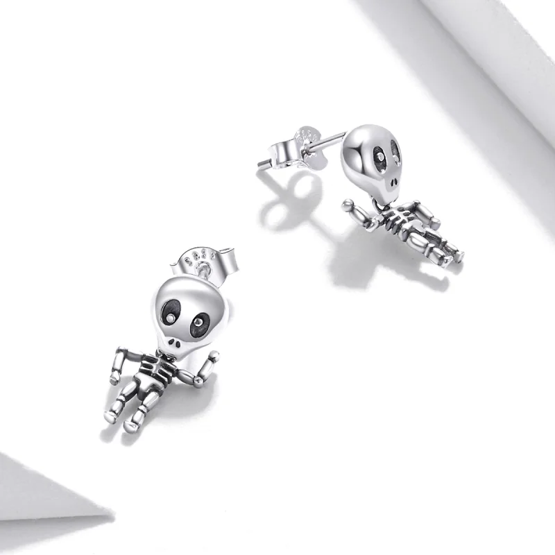 (Bild für) Coole Skelett-Ohrstecker im Pandora-Stil aus Silber - SCE1110 - Ansicht 4