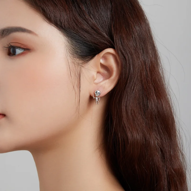 (Bild für) Coole Skelett-Ohrstecker im Pandora-Stil aus Silber - SCE1110 - Ansicht 6